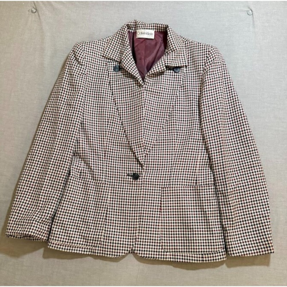 Vintage Calvin Klein BlazerJacket Womens 8 Black Red Check Long Sleeve USA.